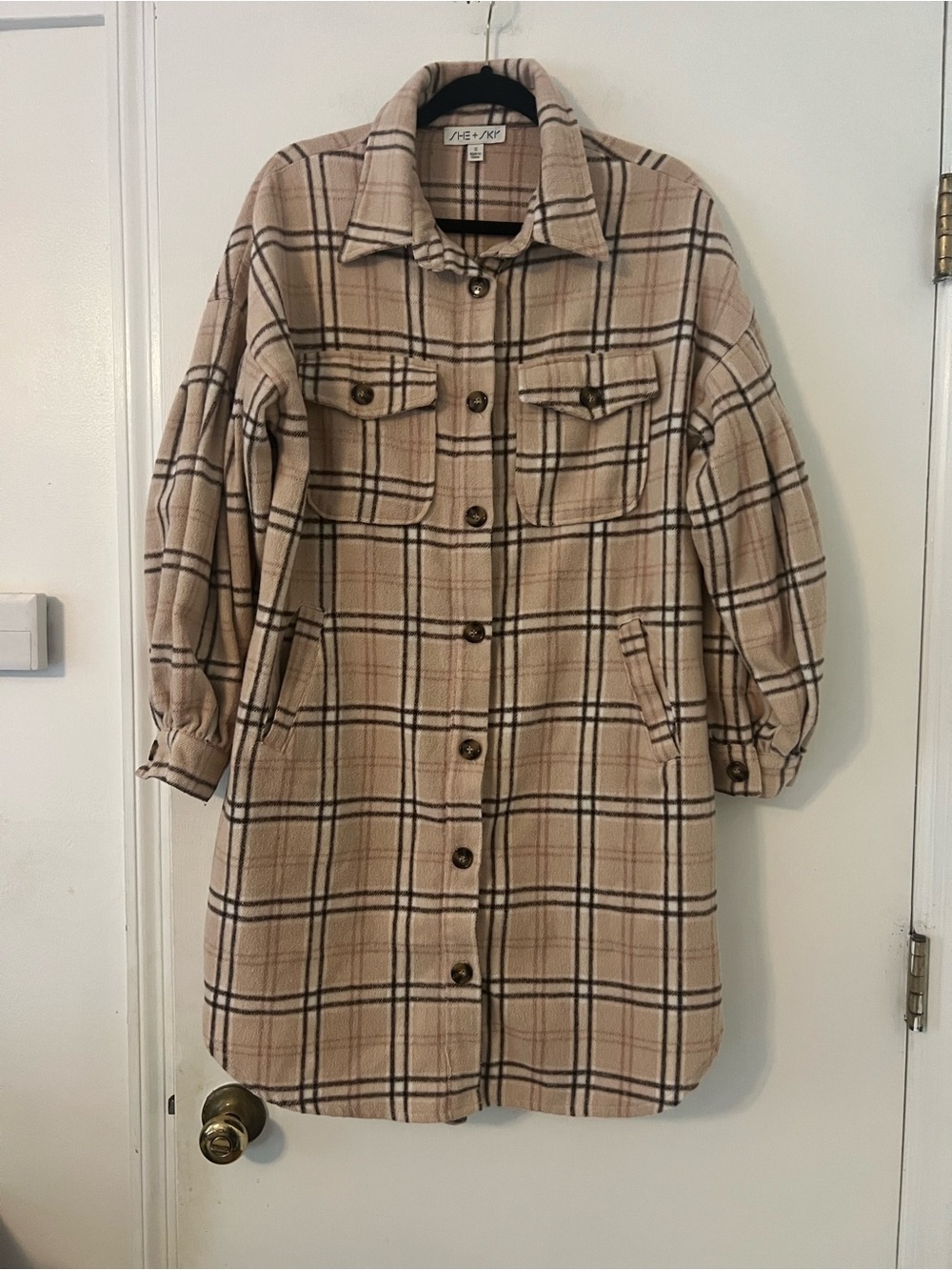 She + Sky Beige Plaid Utility Shacket size S